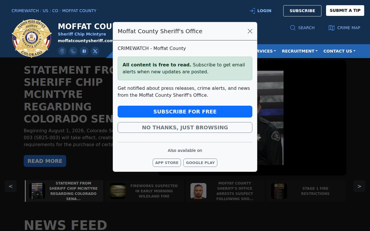 Moffat County arrest history Sheriff official feed