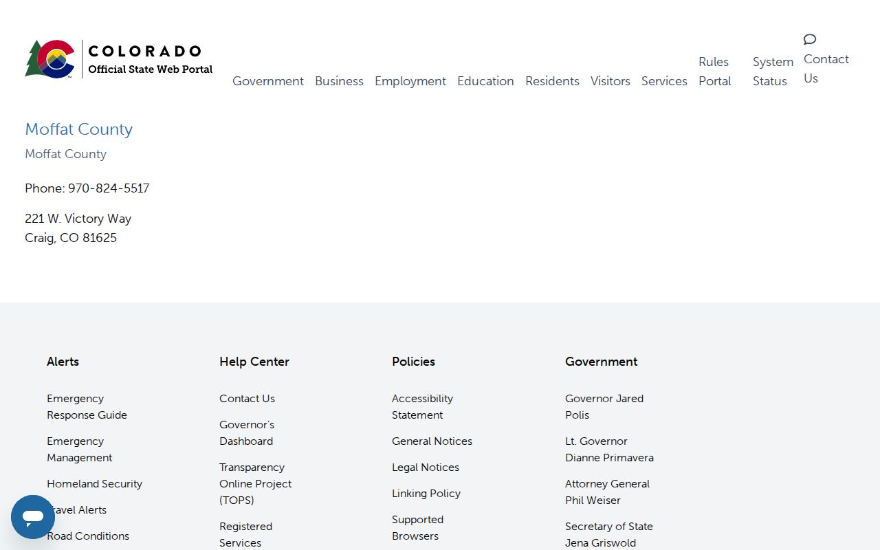 Colorado government directory entry for Moffat County