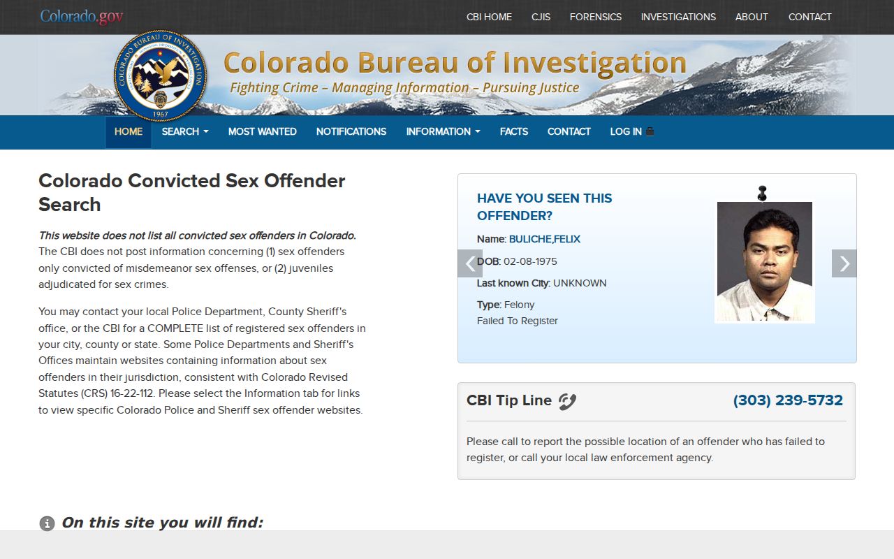 Moffat County sex offender registry search interface